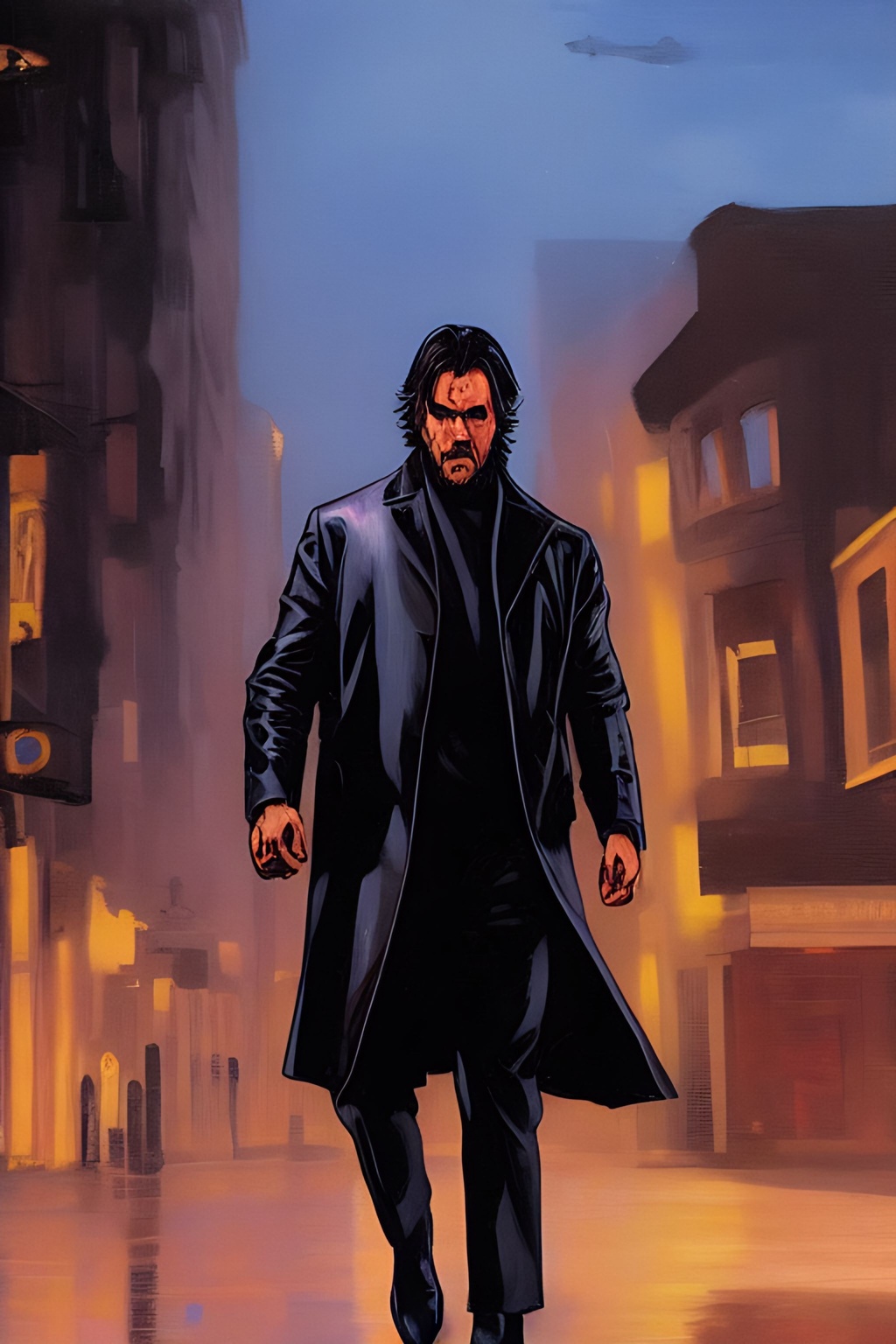 Prompt: street level shot, John Wick Character++ walking++ to his car, a vintage++ mustang centered in the frame, full comics book cover page, Comic book page with 3 horizontal panels, highly detailed, highly detailed facial features, nice eyes, city detailed, masterpiece, professional, vivid color, centered in frame, volumetric lighting, fog, professional, 8k, cinematic, menacing, xyf8, unreal engine, octane render, bokeh, vray, houdini render, quixel,  cinematic lighting, luminescence, translucency, arnold render, 8k uhd, raytracing, lumen reflections, cgsociety, ultra realistic, 100mm, film photography, dslr, cinema4d, studio quality, film grain, award-winning, fit aspect ratio, gtav style