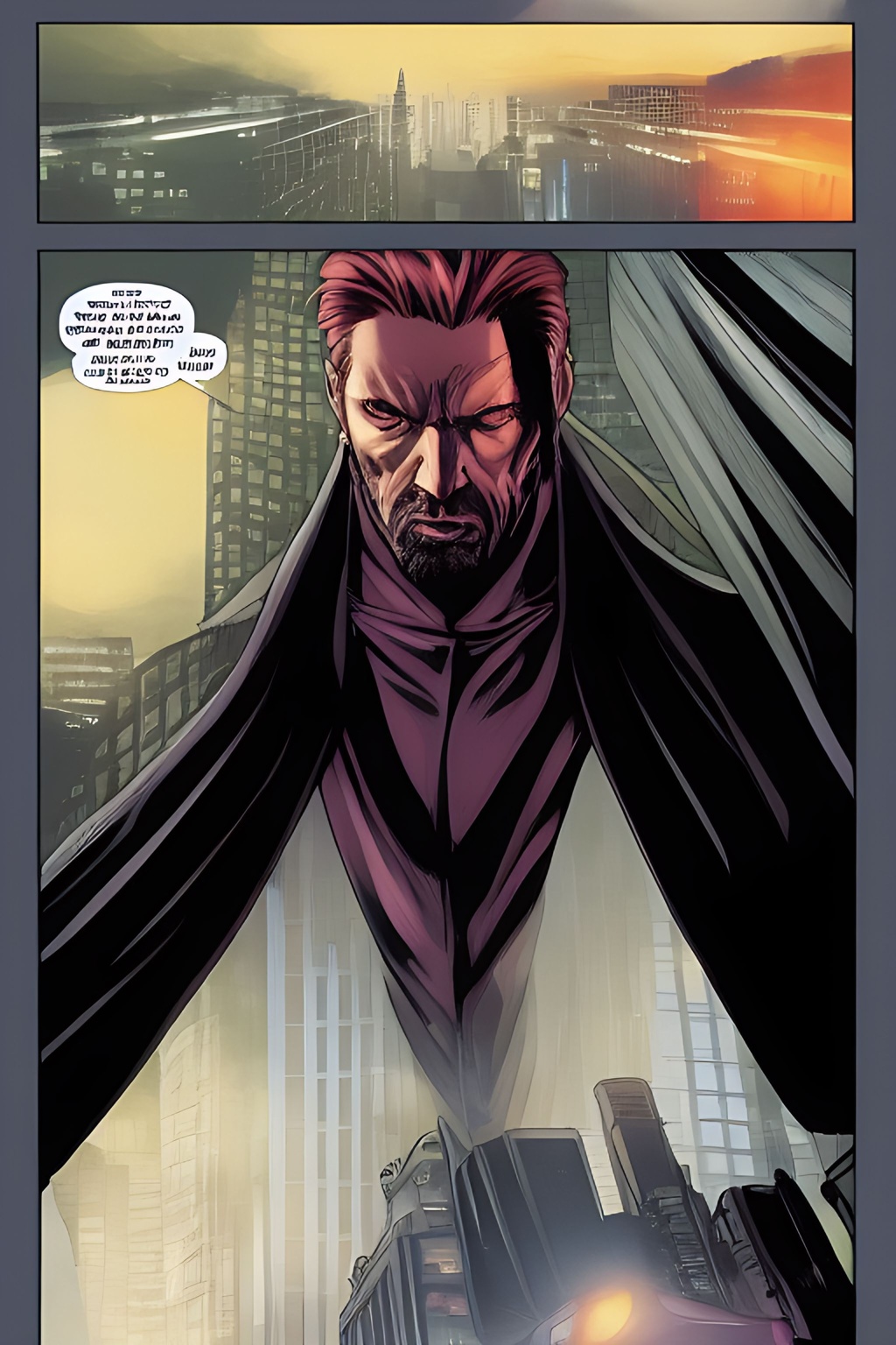 Prompt: telephoto shot, John Wick Character+ shown walking away, centered in the frame, full comics book cover page, Comic book page with 3 horizontal panels, highly detailed, highly detailed facial features, nice eyes, city detailed, masterpiece, professional, vivid color, centered in frame, volumetric lighting, fog, professional, 8k, cinematic, menacing, xyf8, unreal engine, octane render, bokeh, vray, houdini render, quixel,  cinematic lighting, luminescence, translucency, arnold render, 8k uhd, raytracing, lumen reflections, cgsociety, ultra realistic, 100mm, film photography, dslr, cinema4d, studio quality, film grain, award-winning, fit aspect ratio, gtav style