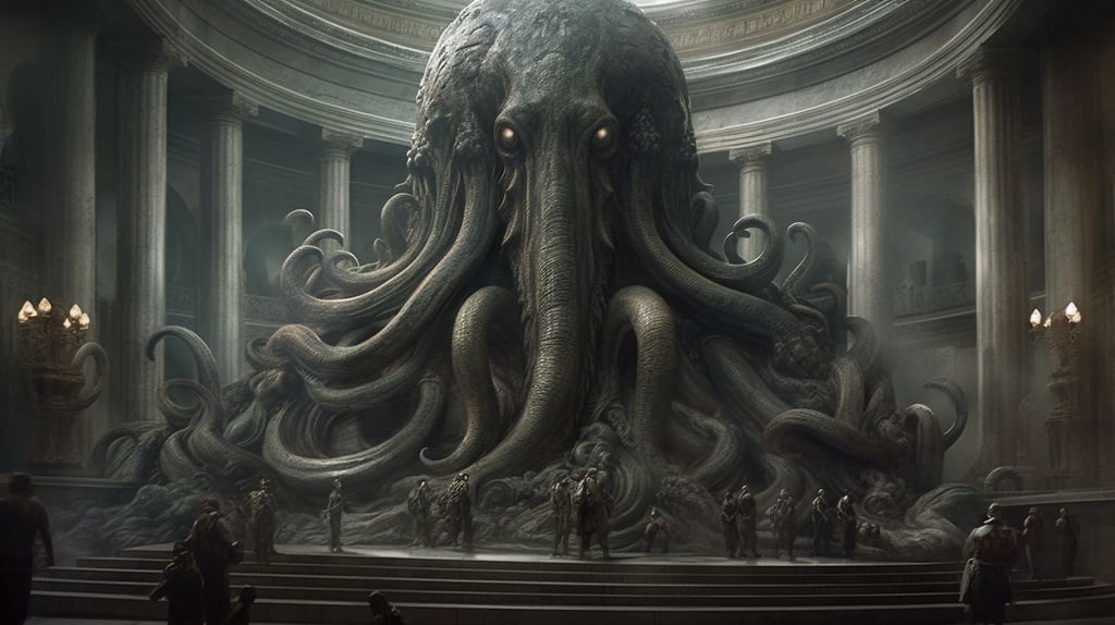 Prompt: Photorealistic representation of the ancient pantheon of H. P. Lovecraft's Old Gods