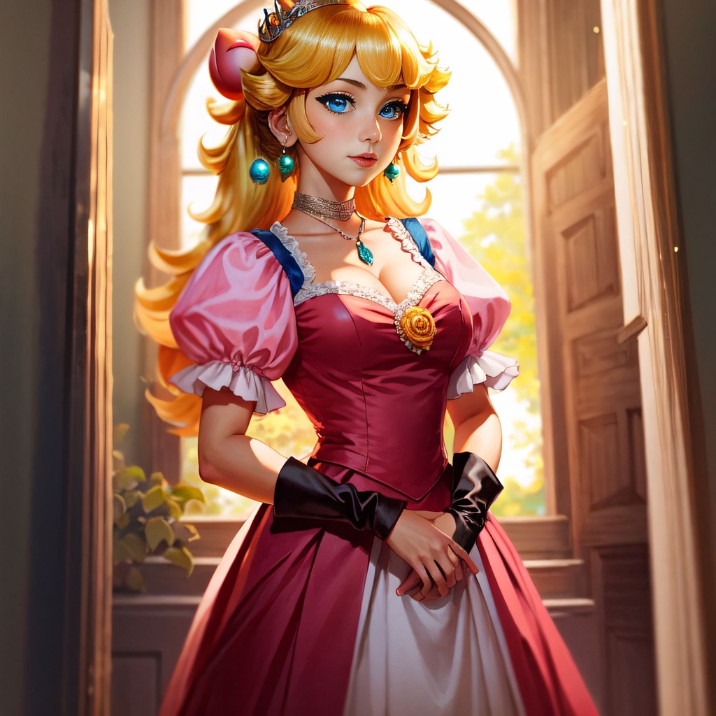 Prompt: ((princess_peach)), (anime face), Perfect Blue eyes  , UHD, HDR, 16K, ((masterpiece)),