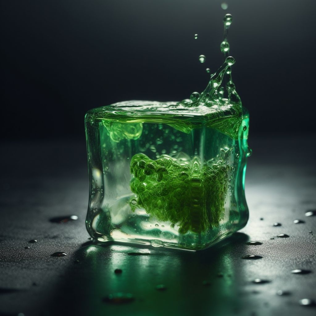 Prompt: green jumping cube made of jelly, gray background