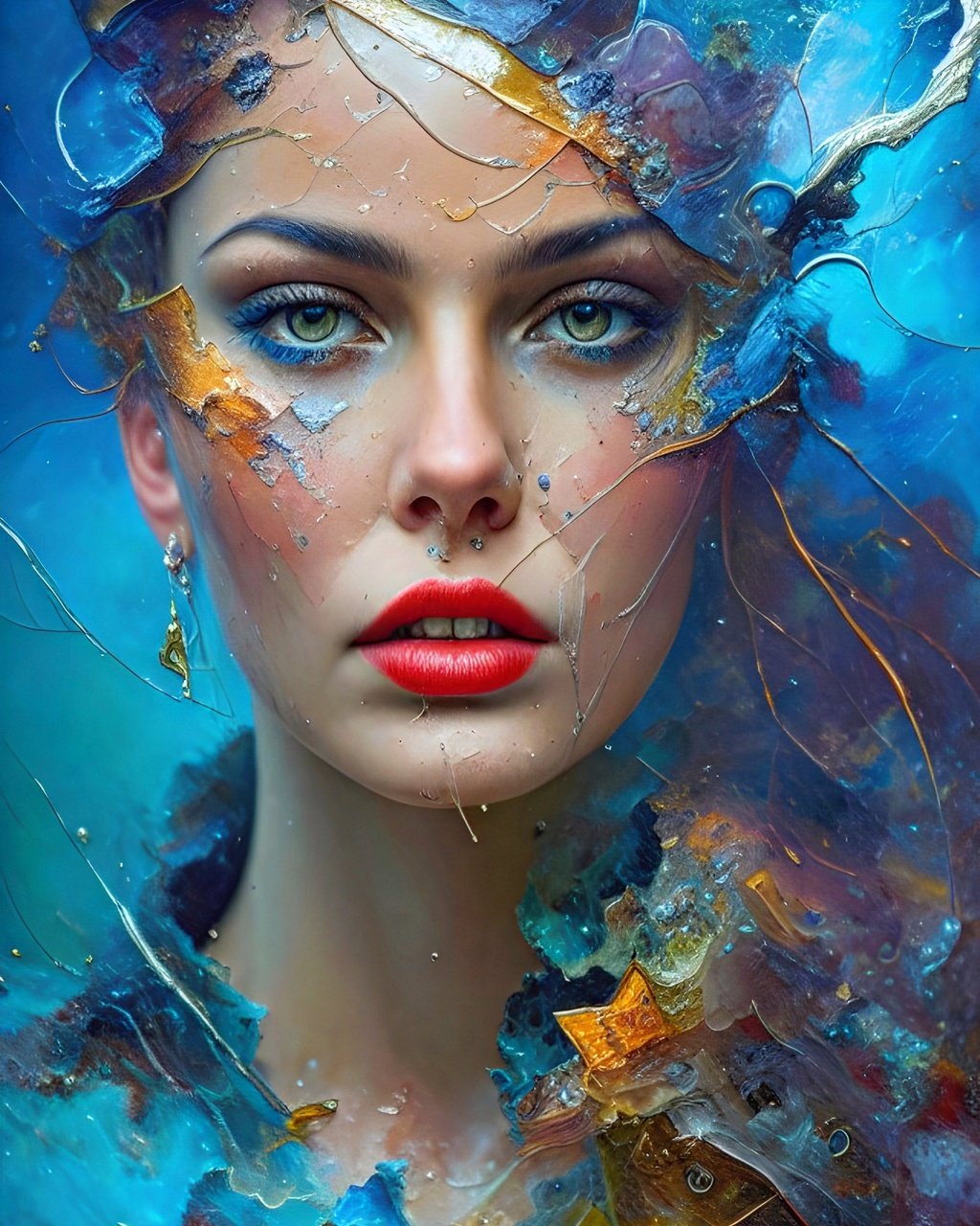 Prompt: Thunderstorms,Surrealism,beautiful, gorgeous abstract oil painting portrait, occult, heavy strokes, intricate, textures, ultra realistic, HDR, photorealistic, hyper-detailed, haunting , thick textures, collage.