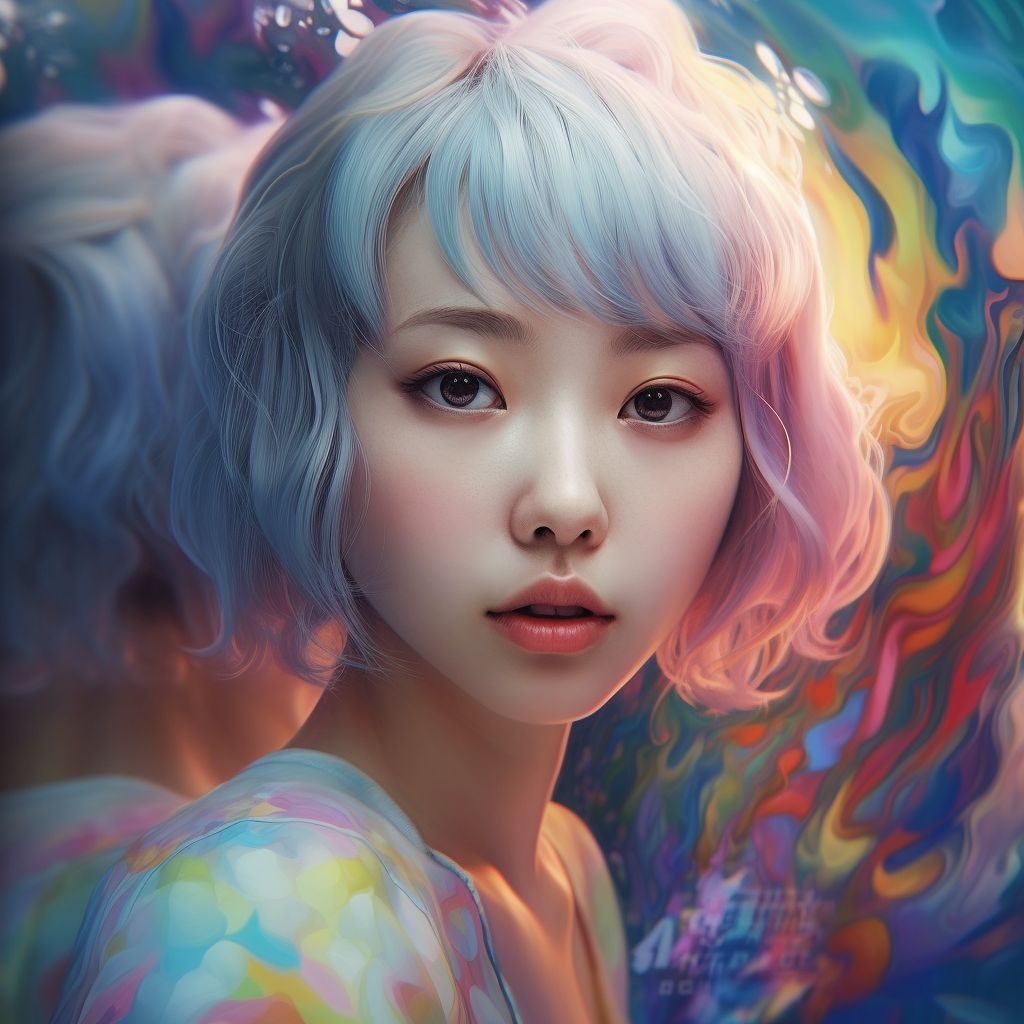 Prompt: portrait photography, by artgerm, mirror effect, pop surrealism, multicolor cream, cutecore, cuteness overload