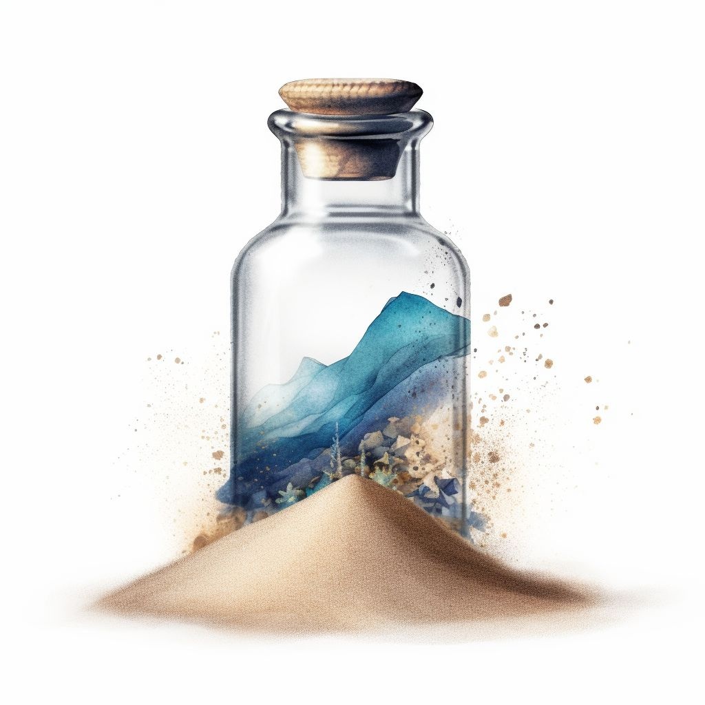 A vial of magical sand, with tiny, shifting sand dun... | OpenArt