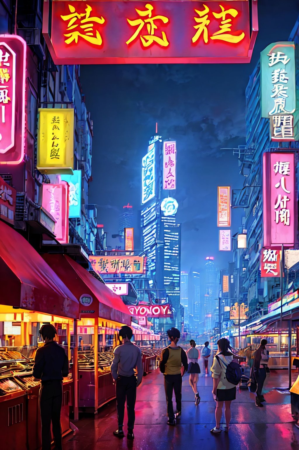 Prompt: Studio ghibli anime style, vivid colours, HDR, Hong Kong city scape, cars and people on the streets, neon signs in the buildings bodybuilding main character, Studio ghibli style, 16k, UHD, HDR10,((Masterpiece)), Absurdres