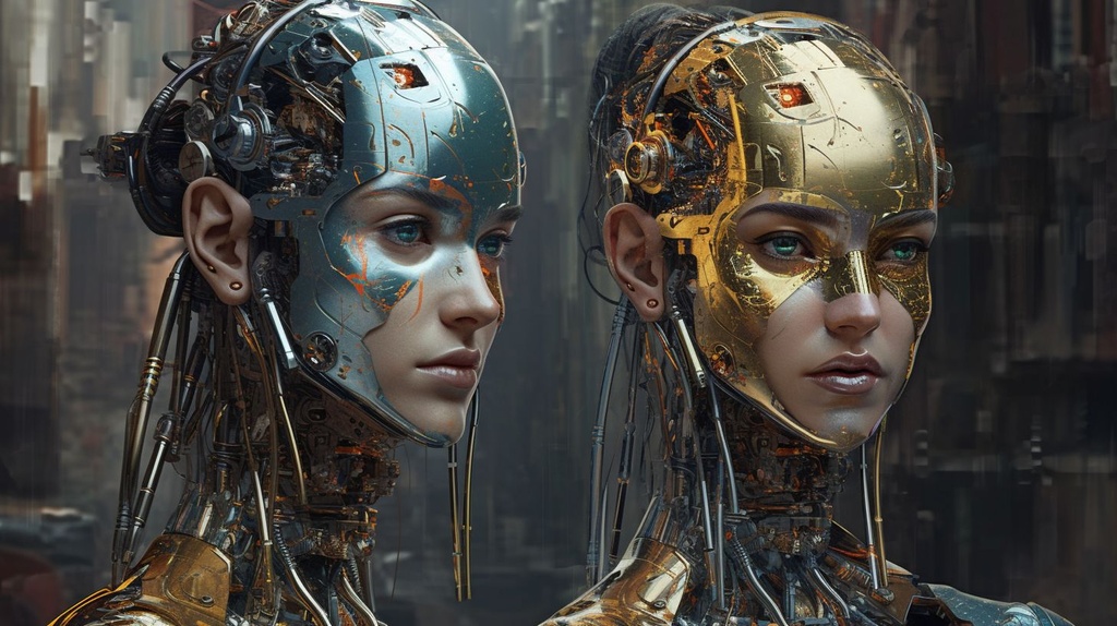 Prompt: robots are going to replace human labor in the future, in the style of eric wallis, light silver and dark green, uhd image, elegant, emotive faces, vray tracing, shiny eyes, gold and azure