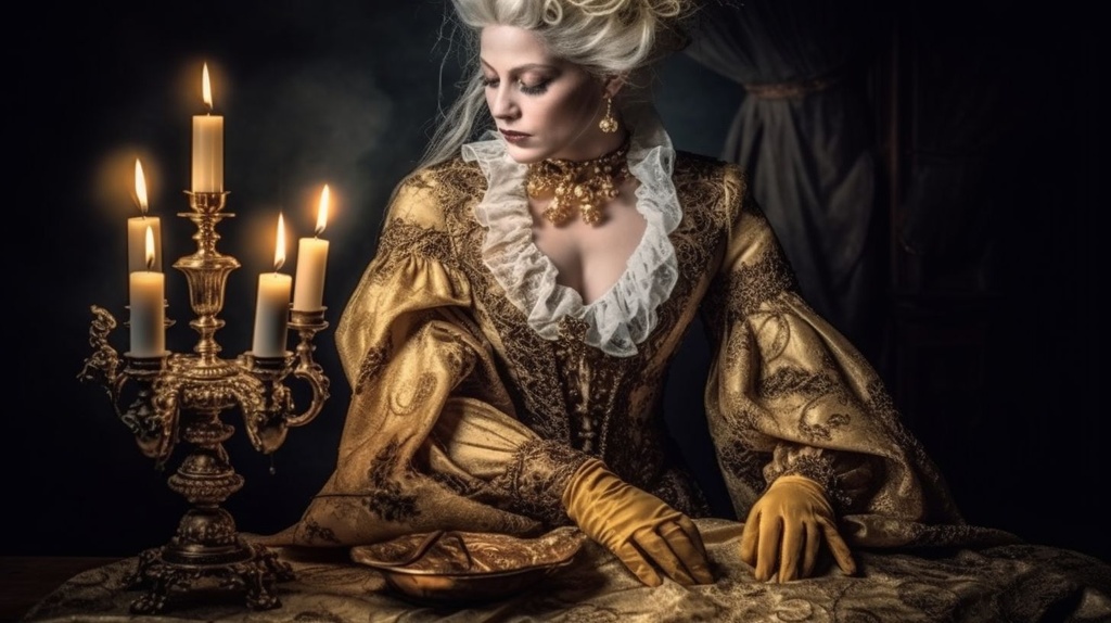 Prompt: raw photo of a beautiful young woman lit candles in a small table, intricate costumes, golden age illustrations, kushan empire, close-up, ornate detail