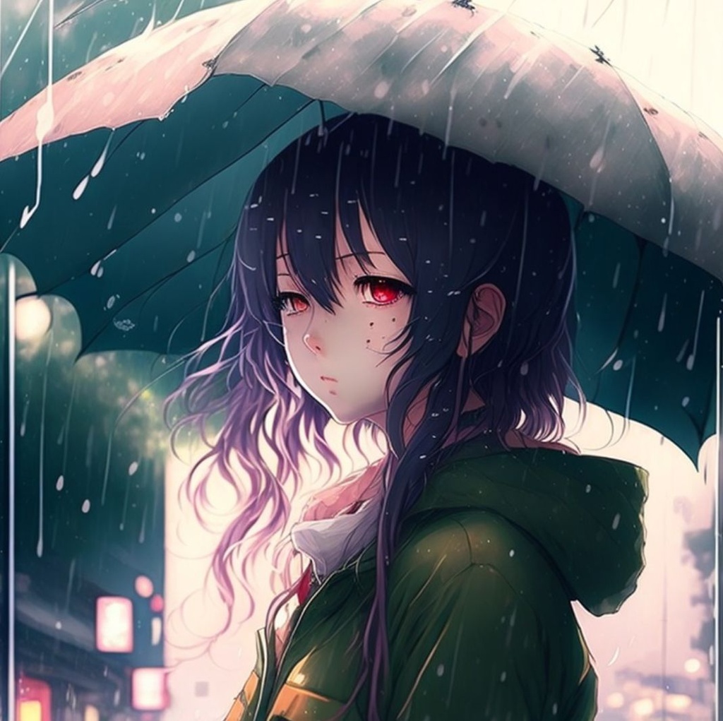 Sad Anime Girl in the Rain