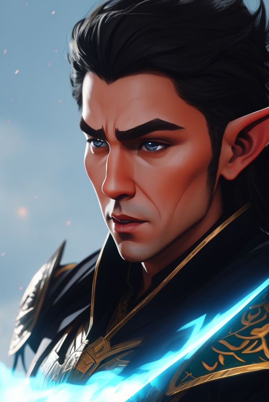 Prompt: positive: handsome male elf with pointed ears, wearing intricate armor and holding a bow, portrait style, fantasy character design, digital art, high resolution, detailed, colorful, cinematic lighting, trending on ArtStation, by artist Loish, detailed, intricate, elegant, vfx, postprocessing, cinematic color grading, hyperrealism, symmetrical face and body, single face, high-resolution texture, 4k,<lora:arcaneStyleLora_offset:0.7>, <lora:samYangOffsetRight.dGCf:0.7> negative: ((long neck)), Blurry, pixelated, low-resolution, bad lighting, unflattering pose, unnatural expression, busy background, unbalanced composition, distorted features, unrealistic colors, dated style, poorly executed, lack of attention to detail, unprofessional, lowres, lowres eyes, heterochromia, worst quality, low quality, jpeg artifacts, out of frame, watermark, signature, deformed, ugly, mutilated, disfigured, text, extra limbs, face cut, head cut, extra fingers, extra arms, poorly drawn face, mutation, bad proportions, cropped head, m