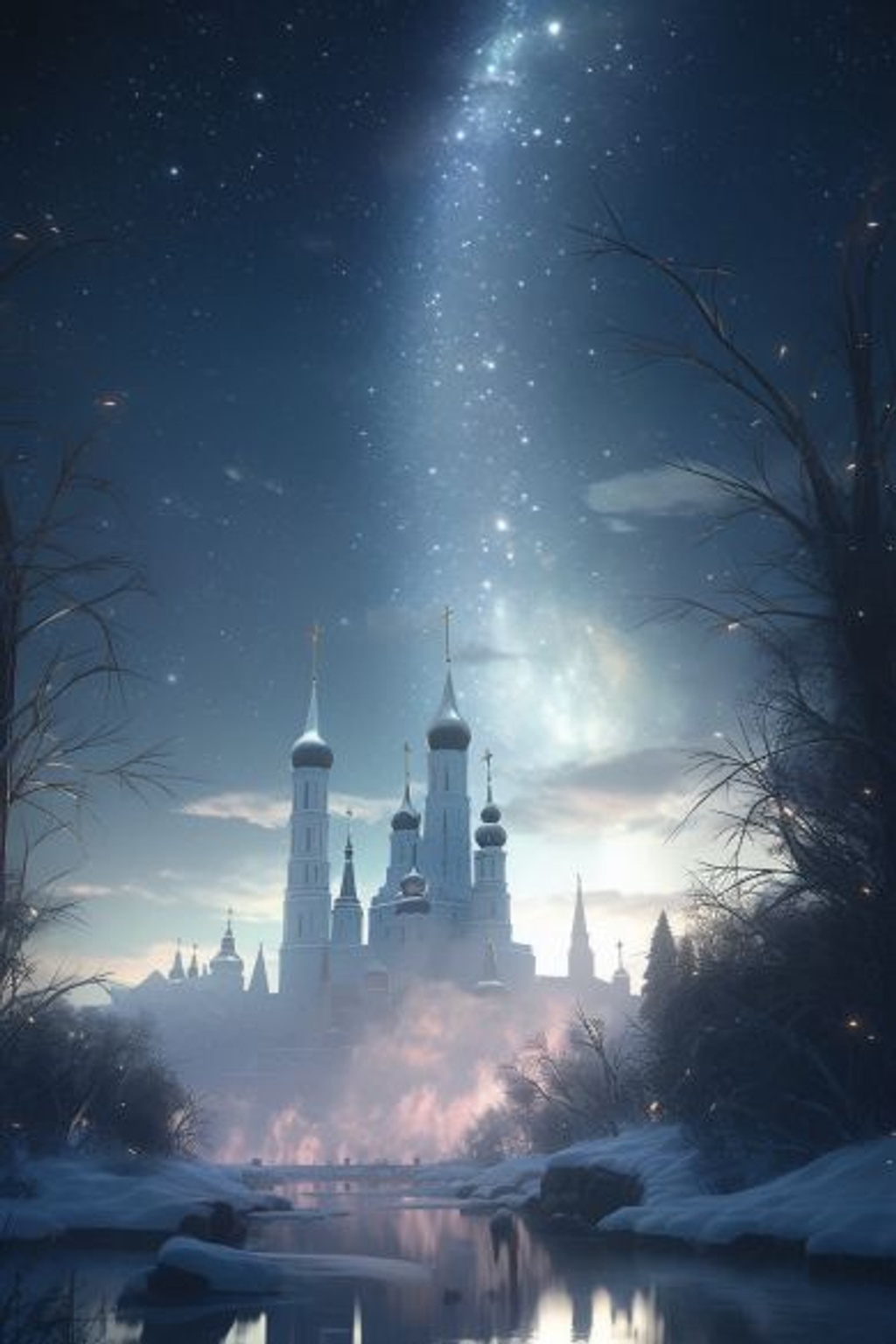 Prompt: national geographic, snowscape, castle + kremlin, blizzard, moon, northern lights, river, forest, breathtaking, realistic, 35mm, photographic --ar 2:3 --q 2 --upbeta --niji 5