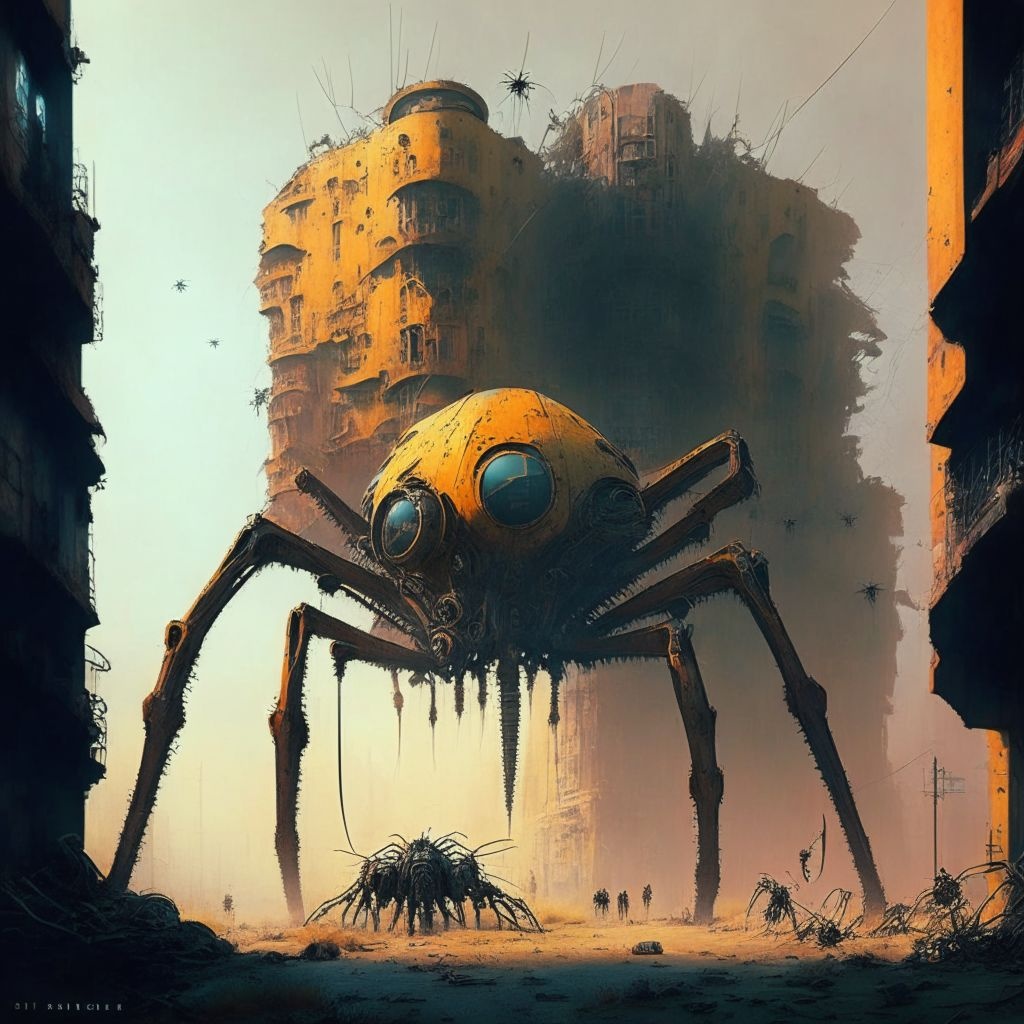 Prompt: an abandoned dystopian city best quality artwork by Conrad Roset and Guy Bourdin epic steampunk arachnid-shaped machinery by Jack Spencer and Chris Foss and Brian M. Viveros hyperrealism 8 k resolution