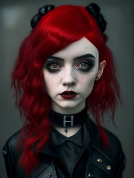 A Cute Black And Red Haired Goth Girl Openart