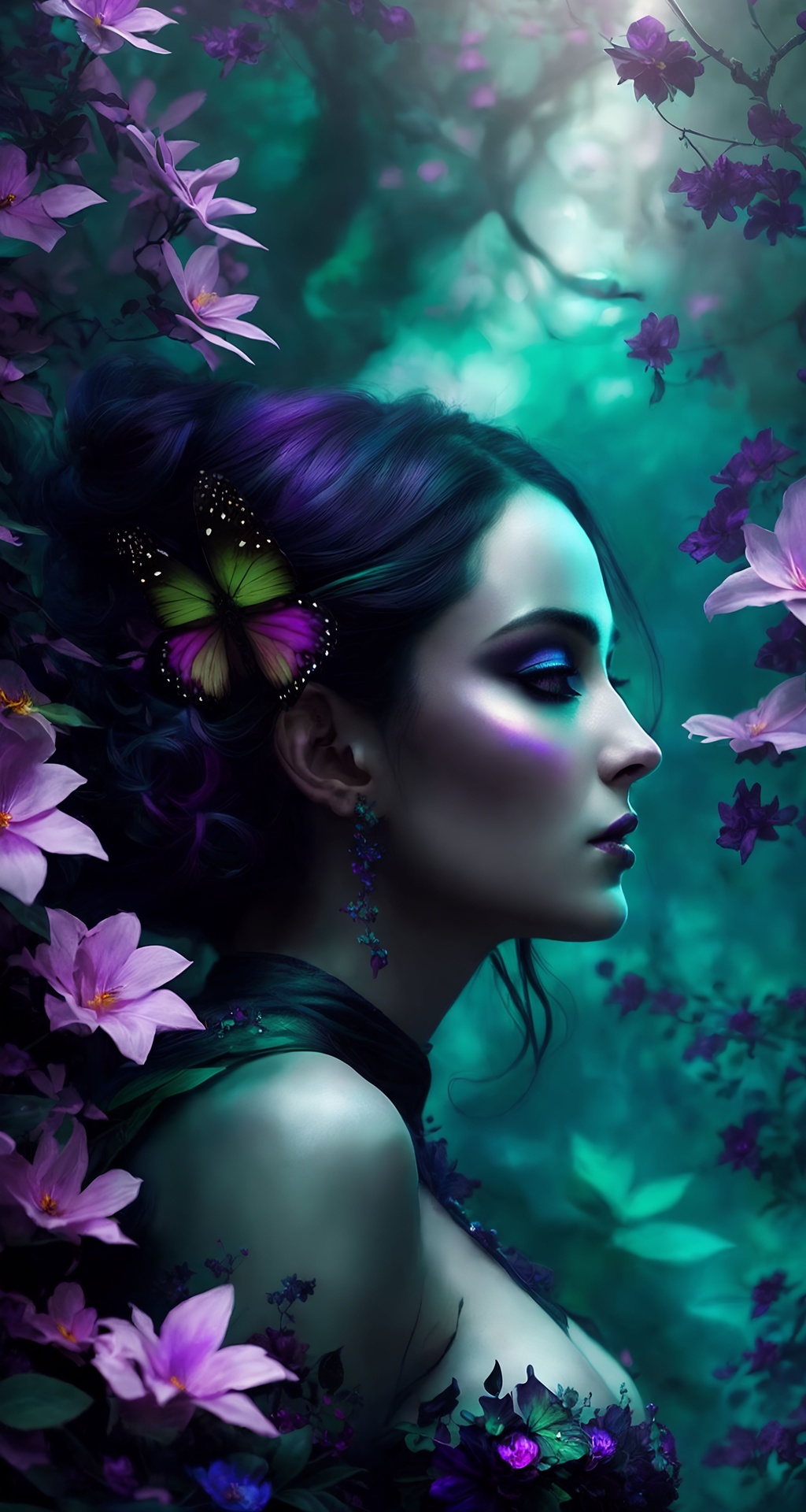 Prompt: ((vibrant)) ((breathtaking)) ((spellbinding)) ((evocative)) ((dramatic)) ((high-quality)) ((suggestive)) ((close-up in-profile portrait digital art)) ((showing chest)) ((by Esao Andrews, Julie Bell, and Julie Dillon)), featuring a ((captivating)) scene where a ((whimsical)) ((ethereal)) creature gracefully dances on the edge of a ((mysterious)) floating island surrounded by swirling colorful skies, enigmatic creature, ((part-human)), ((part-faerie)), exudes an aura of ((enchantment ))and ((dark allure)), ((delicate)) iridescent, shimmer with magical energy, lush verdant foliage and ((exotic)) luminescent flowers that cover the island, evokes a sense of wonder, tinge of ((darkness)), hidden secrets, ((fantastical)) world, ((High detail)), ((UHD)) ((4k)), blending unique styles to create a mesmerizing and unforgettable image.
