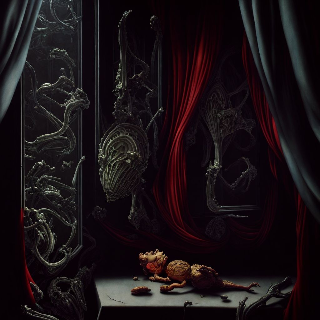Prompt: A frame of Mario Bava's 1964 giallo "Blood and Black Lace".