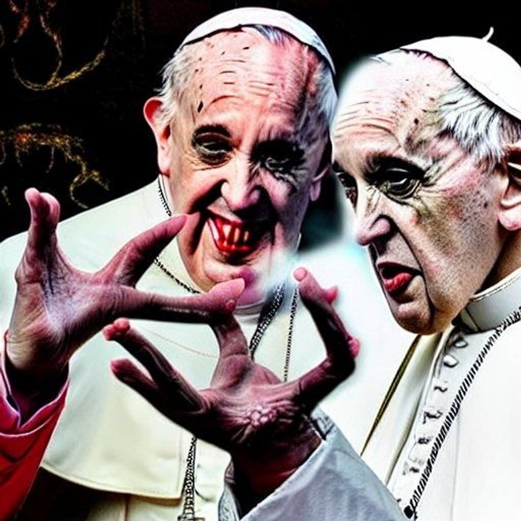 Prompt: pope joker bad trip evil