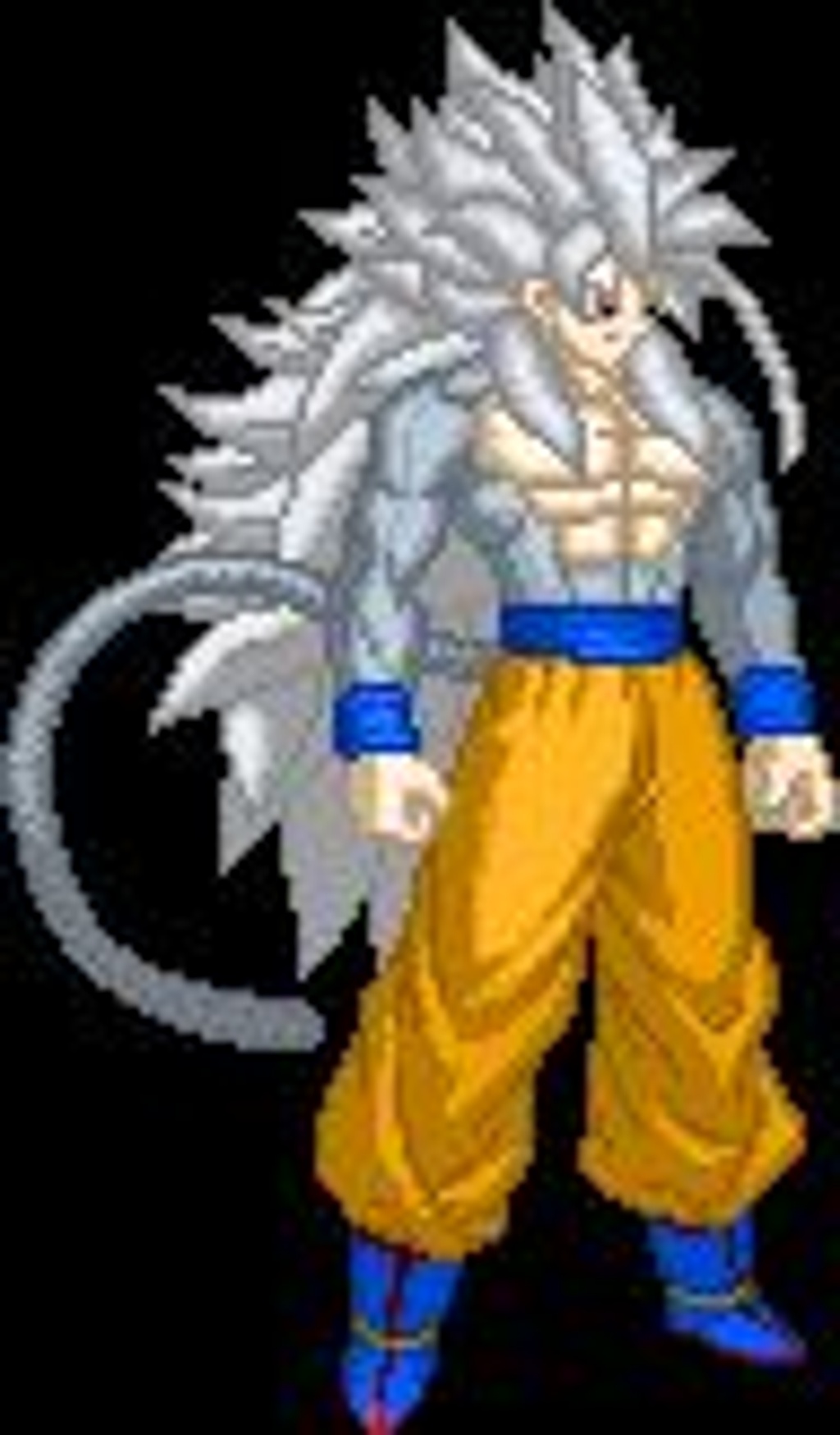 men adult , white hair large , tail , ssj5 , Goku 