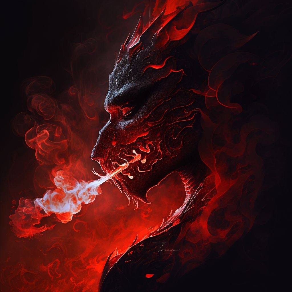 Prompt: some red dragon in a flame behind red volcanic smoke, in the style of 2d game art, illuminated visions, flickr, ps1 graphics, commission for, ravencore, emphasis on facial expression