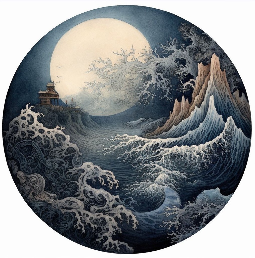 Prompt: Sea and mountain in yin And yang symbol, intricate details, beautiful composition.