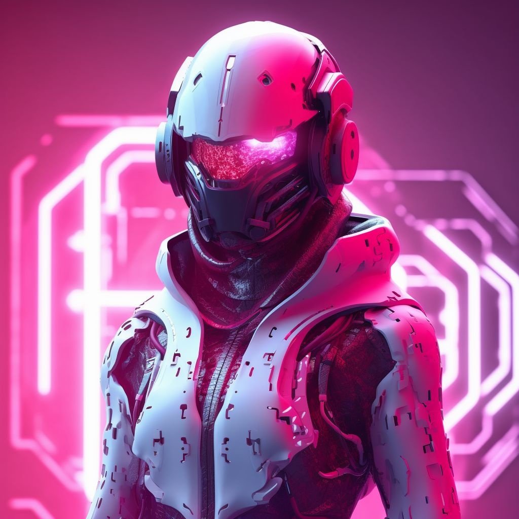 Prompt: humanoid in the style of futuristic cyberpunk, dark pink and white, franciszek starowieyski, caras ionut, bright colors, bold shapes, volumetric lighting, multi-layered compositions