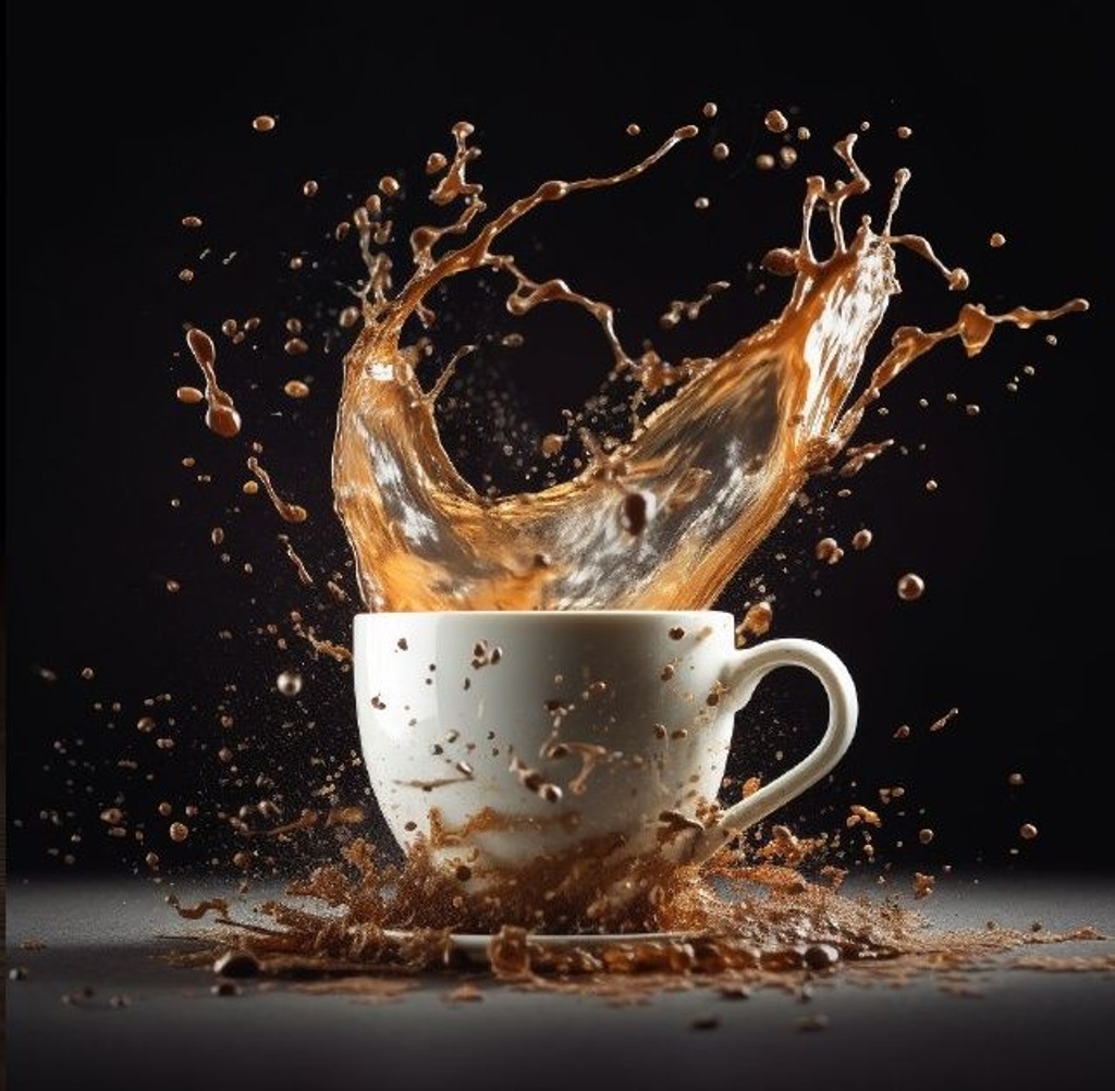 Prompt: Cup of coffee splash, beautiful composition, cinematic, beautiful 