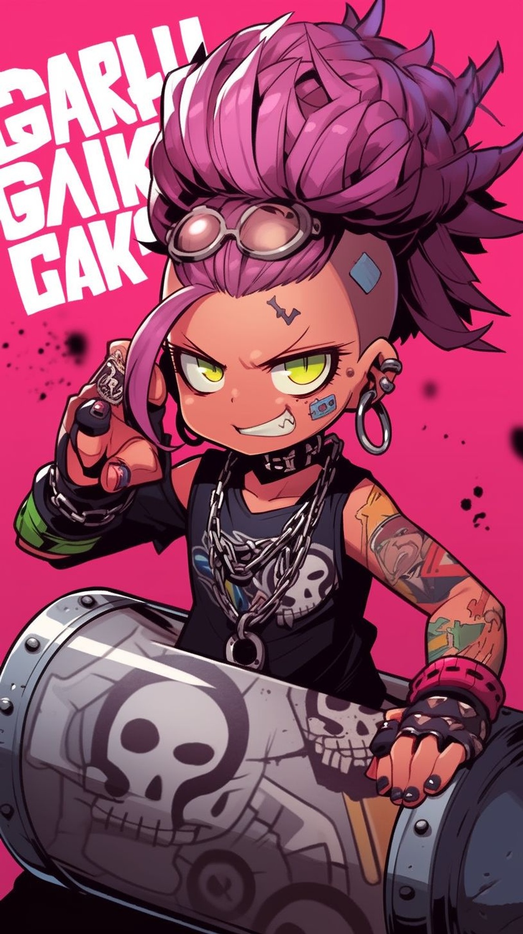 Prompt: punk kid girl graffiti artist, garbage pail kids