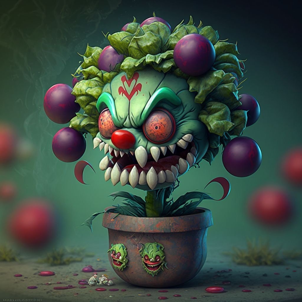 Prompt: clown galore in the style of plants vs zombies