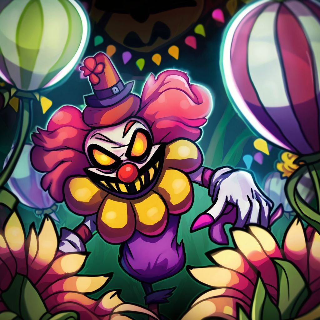 Prompt: clown galore in the style of plants vs zombies