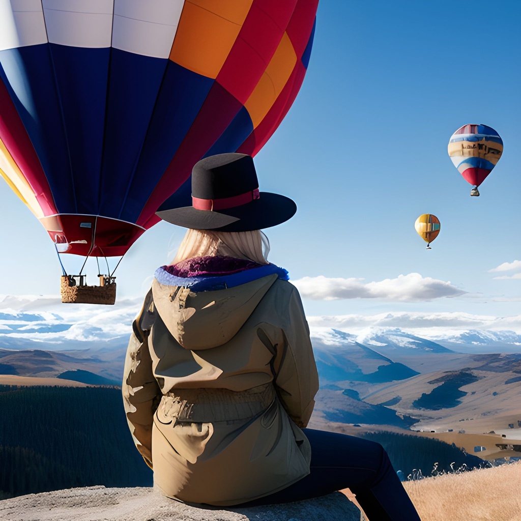 Landscape, Sitting Girl Watching Hot Air Balloons Fr... | OpenArt