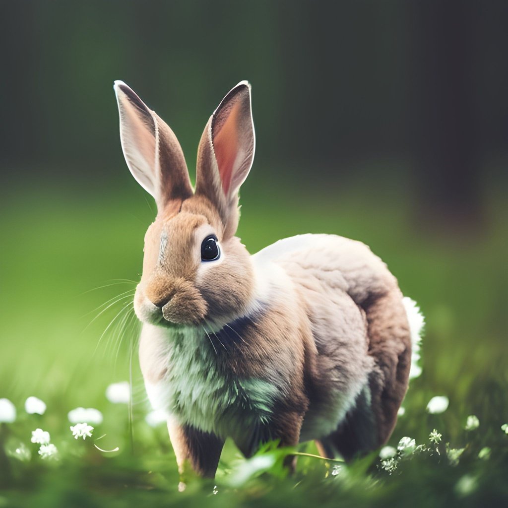 Prompt: close up photo of a rabbit, forest, haze, halation, bloom, dramatic atmosphere, centred, rule of thirds, 200mm 1.4f macro shot
