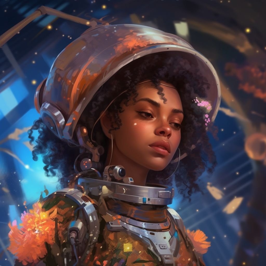 Prompt: an enthralling depiction of a character, inspired by WLOP, Artstation, forward-looking afro-futurist elements, a heartwarming portrayal, artwork showcasing an astronaut AI, a vibrant Taliyah radiating youthful allure, a mesmerizing illustration, the artistic brilliance of Sakimichan, a meticulously designed character, a stunning portrait of a diminutive figure, the creative craftsmanship of a talented CG artist, a symmetrical artwork from a fantasy RPG, astonishingly detailed, an art model thriving on Instagram, artistry brought to life by Artgerm