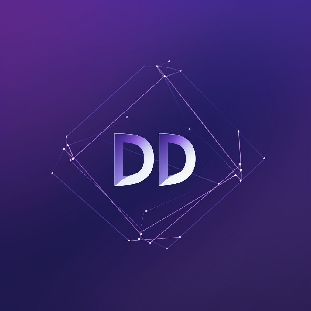 Prompt: letters DD, logo for a software development company, futuristic, minimalist, geometric, bold, lines, dark blue and purple background