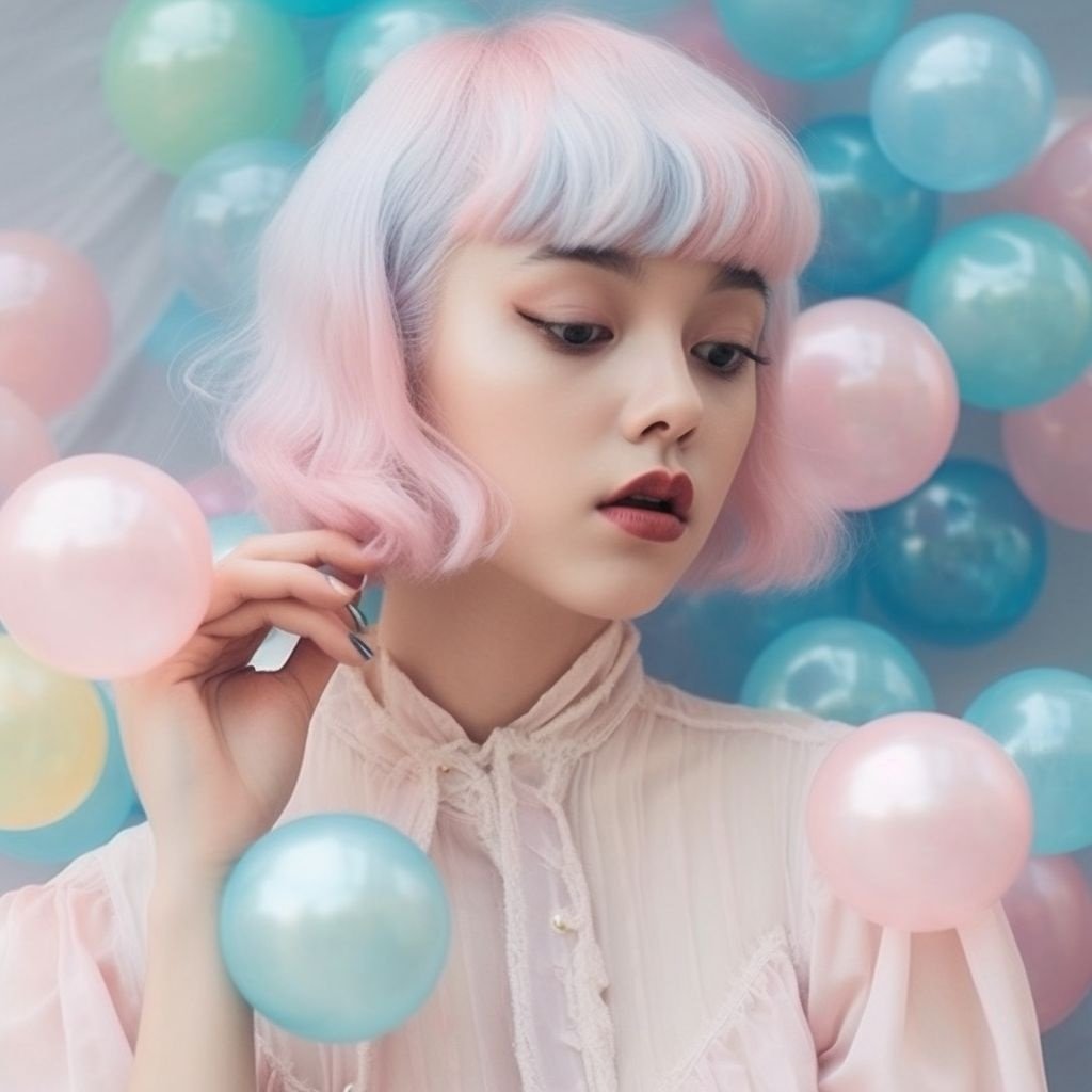 Prompt: pastel girl having pastel bubble gum dreams
