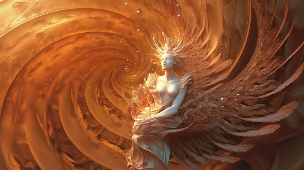 Prompt: angels and fairies emerge from the whirlpool of love fractals