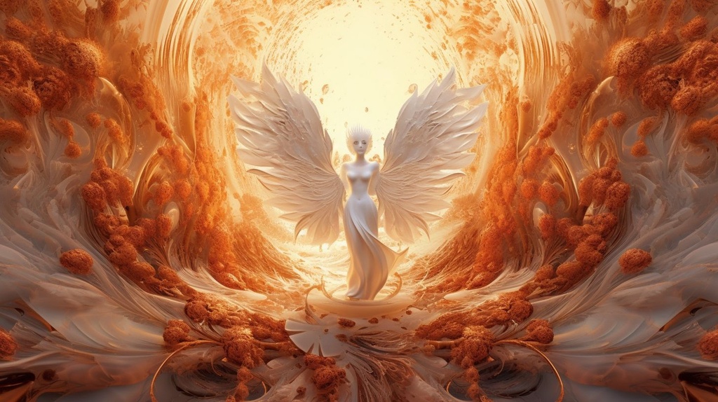 Prompt: angels and fairies emerge from the whirlpool of love fractals