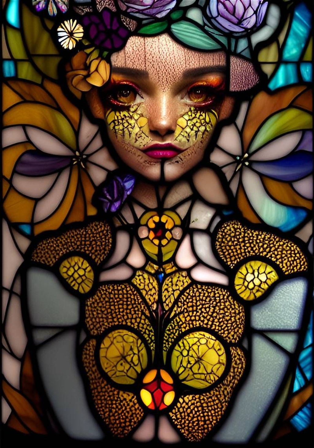 stained glass picture of a flower doll, beautiful fa... | OpenArt