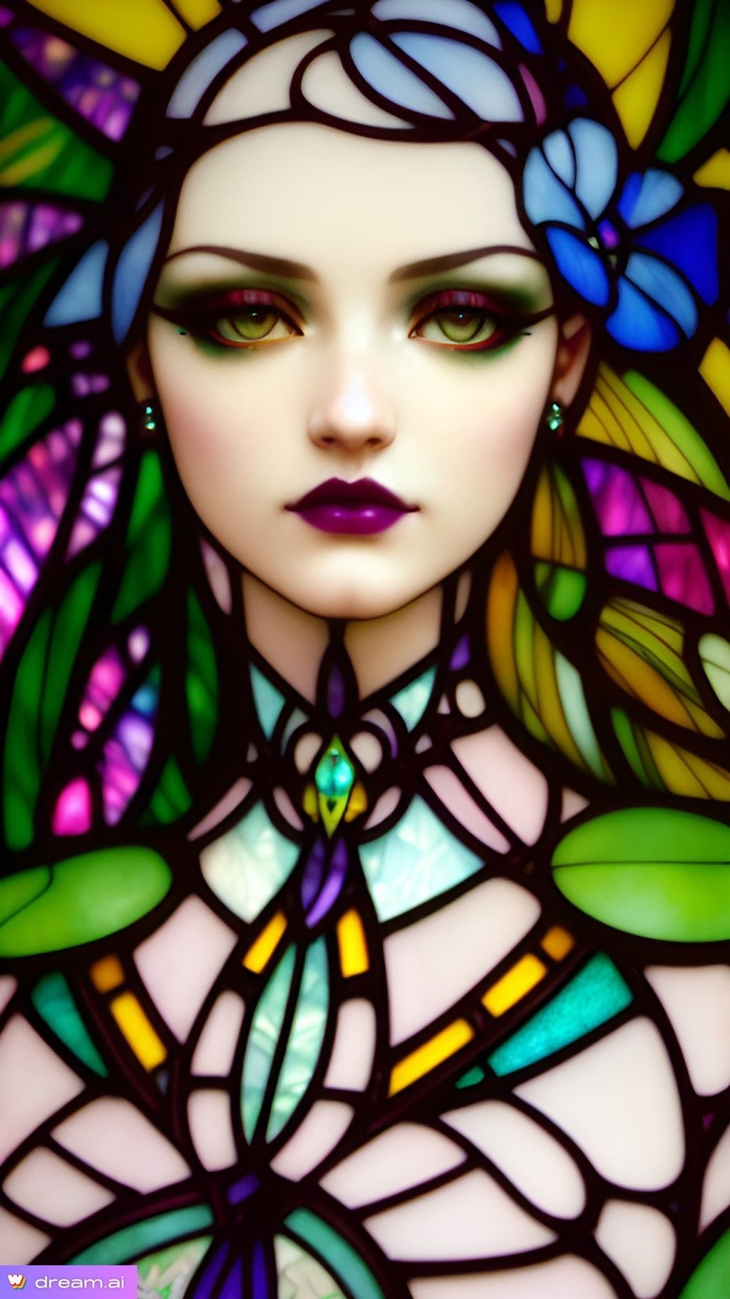 stained glass picture of a flower doll, beautiful fa... | OpenArt