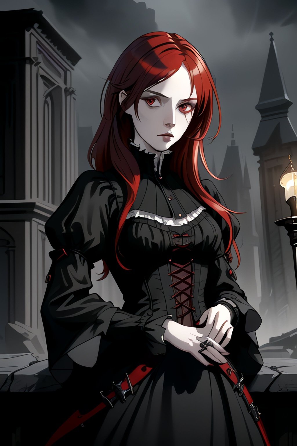 Prompt: official art, best quality, style of Andreas Achenbach, cute black-and-red haired goth girl, cute goth look and clothes, highly-detailed symmetric face, ultra sharp, highly detailed, masterpiece, top quality, cinematic dramatic atmosphere, beautifully lit, much wow, ultra high resolution, 8k, artstation hq, trending on artforum