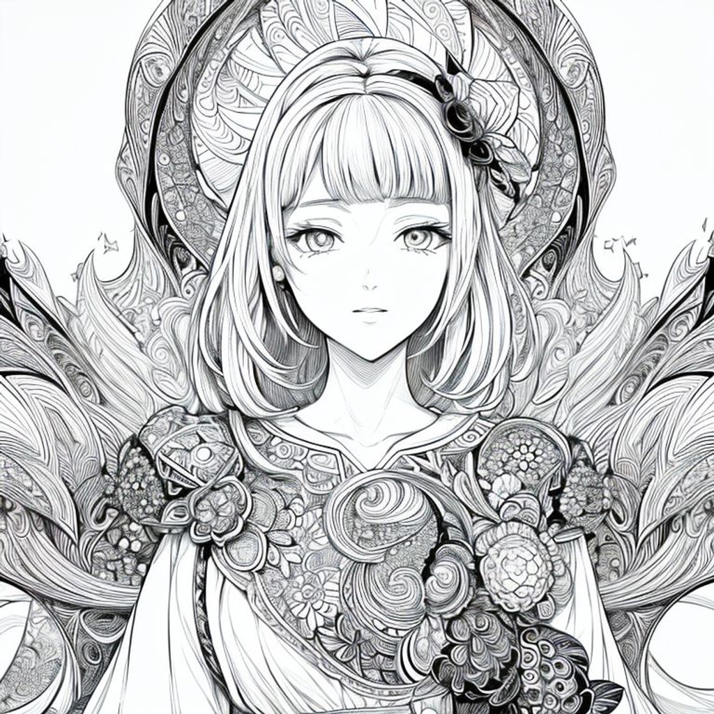 Prompt: close up shot photography, portrait, (masterpiece, top quality, best quality, official art, beautiful and aesthetic:1. 2), centered, extremely detailed, high quality, highres, 16K, RAW, highres, ultra details, finely detail, an extremely delicate and beautiful, extremely detailed, real shadow, (1girl:1. 3), (traditional dress:1. 4), (shiny skin), (black and white colors:1. 4), upper body, (dynamic pose), detailed line art, monochrome, Anime, highly detailed painted, award winning glamour painting, wonderful painting, art style, stylized, highest detailed, (zentangle:1. 2), (white background:1. 5), abstract background, (fractal art:1. 2), <lora:animeoutlineV4_16:1> <lora:add_detail:1>