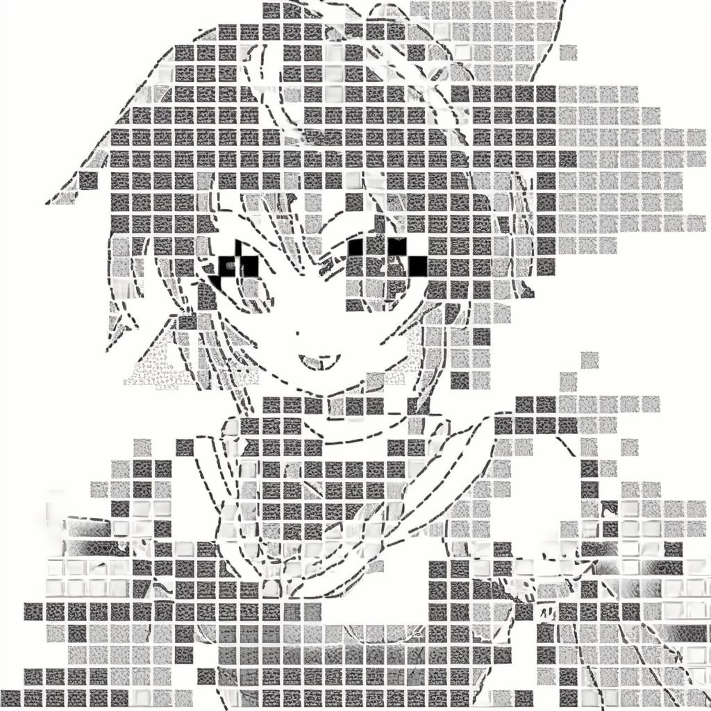 Prompt: overlapping grids turns into a unique character