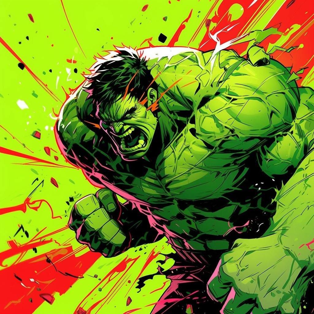 Prompt: green half tone image of hulk