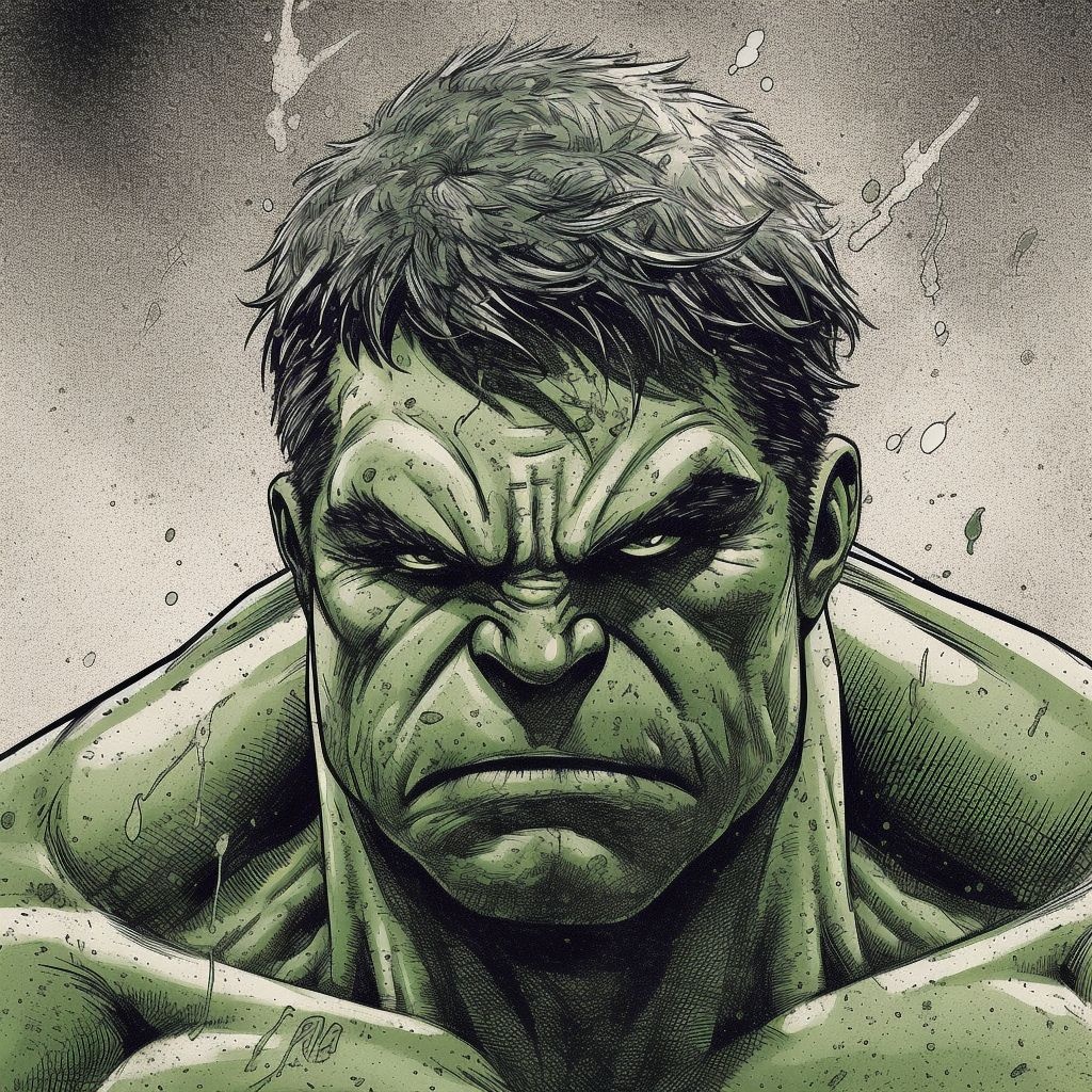 Prompt: green half tone image of hulk