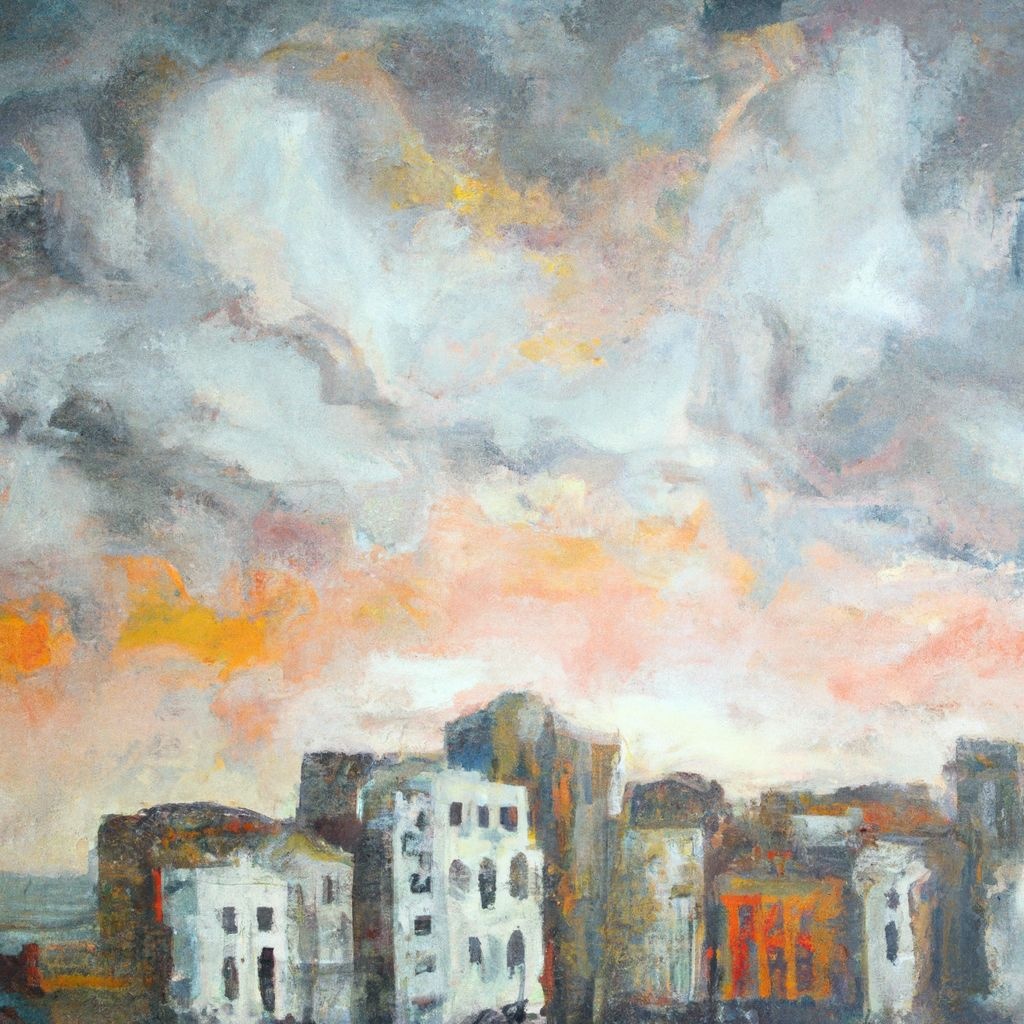 Prompt: city, oil on canvas 