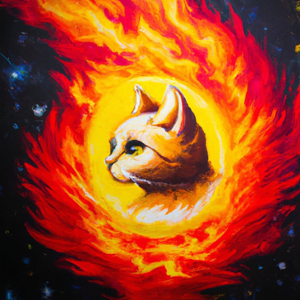 Prompt: fire cat element, oil on canvas, nebula explosion, cartoon