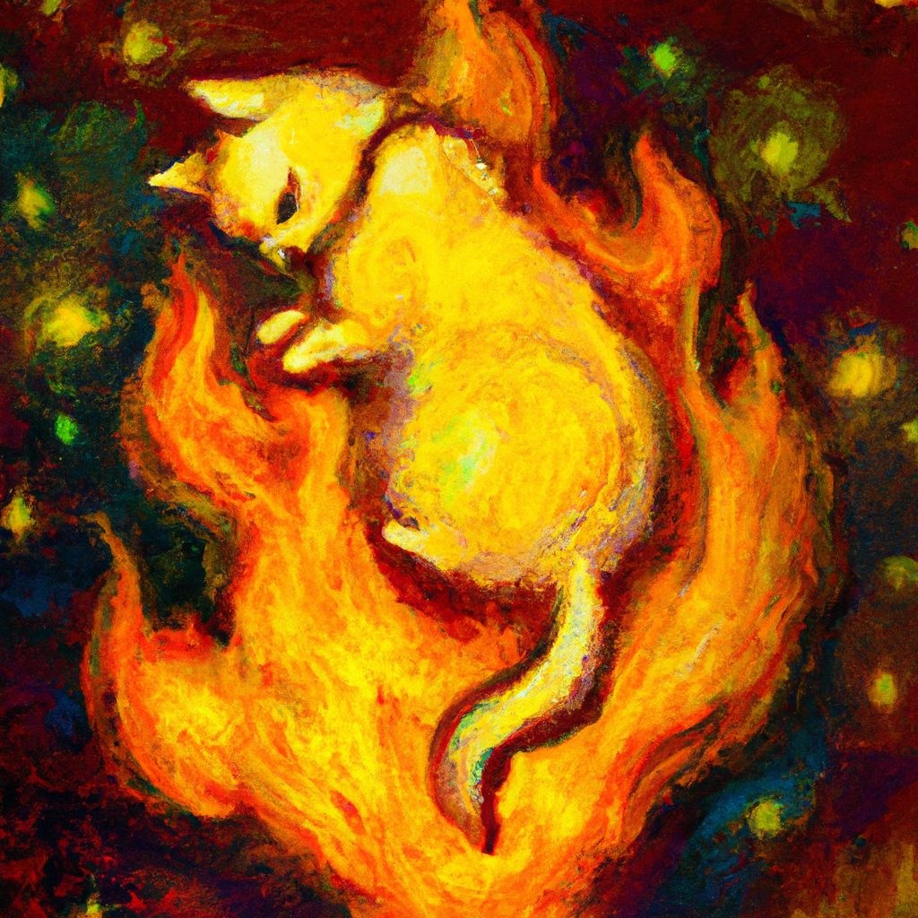 Prompt: fire cat element, oil on canvas, nebula explosion, cartoon