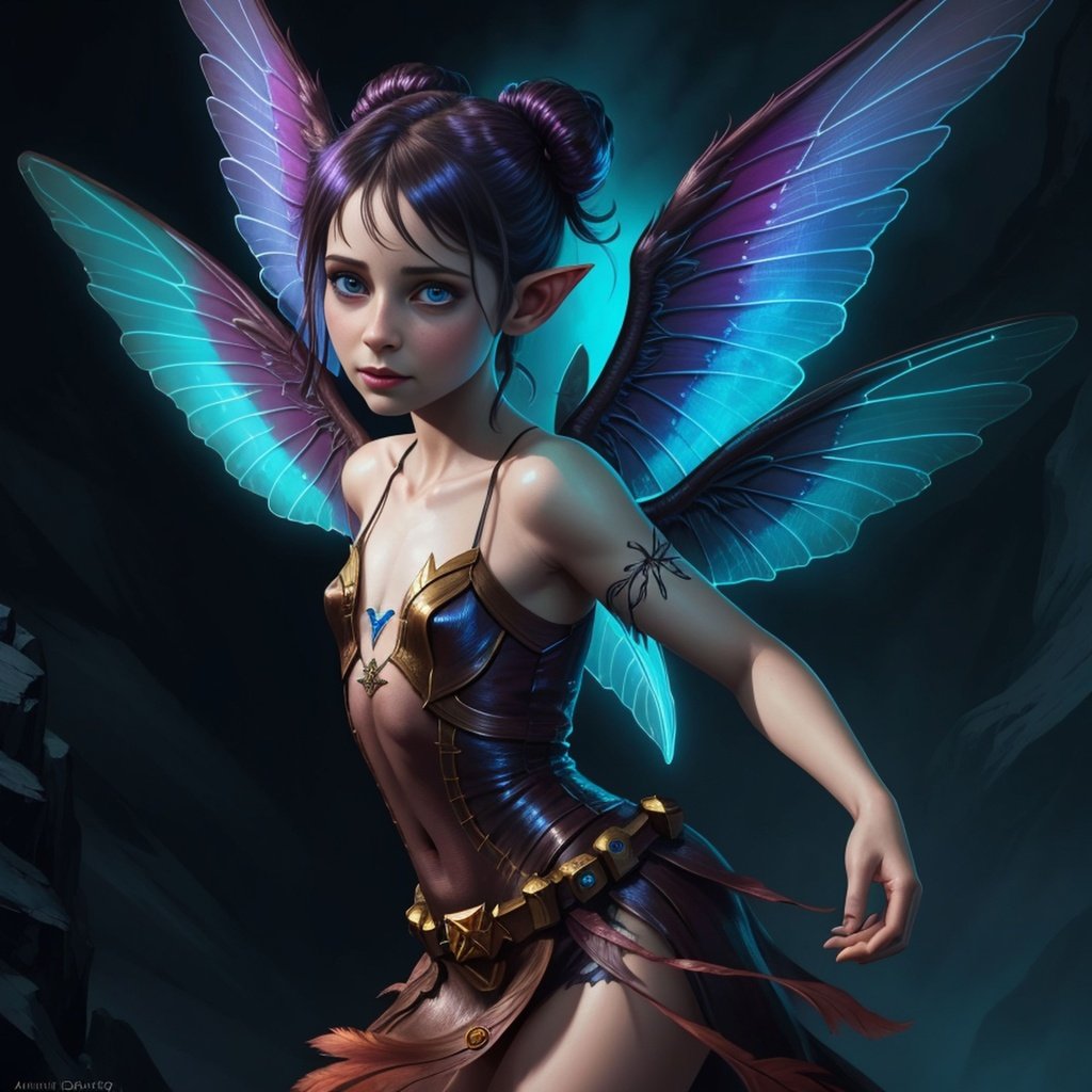 Prompt: portrait of a pixie with wings, digital painting, artstation hq, cinematic composition, beautifully lit, insane quality, smooth, sharp focus, illustration, in the style of Adrian Smith, symmetry face, fine detail, HQ, behance hd
