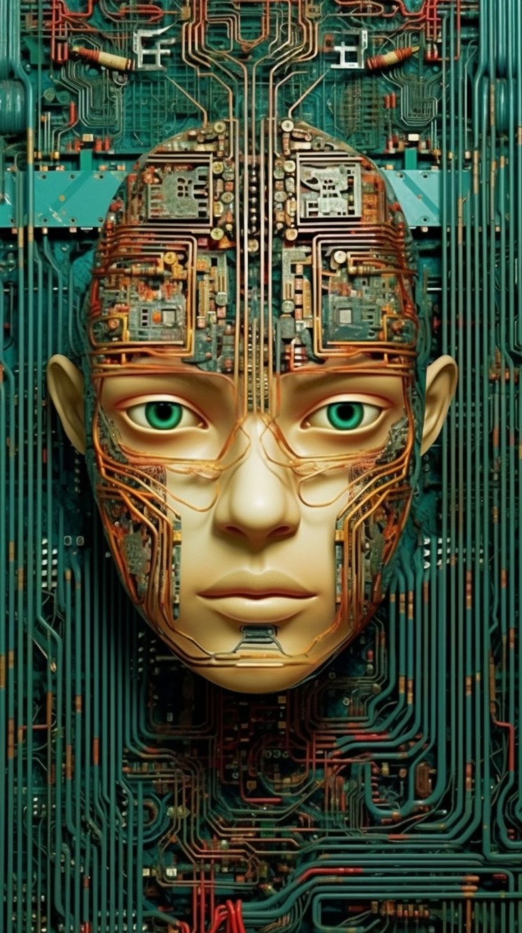 Prompt: circuit board girl face