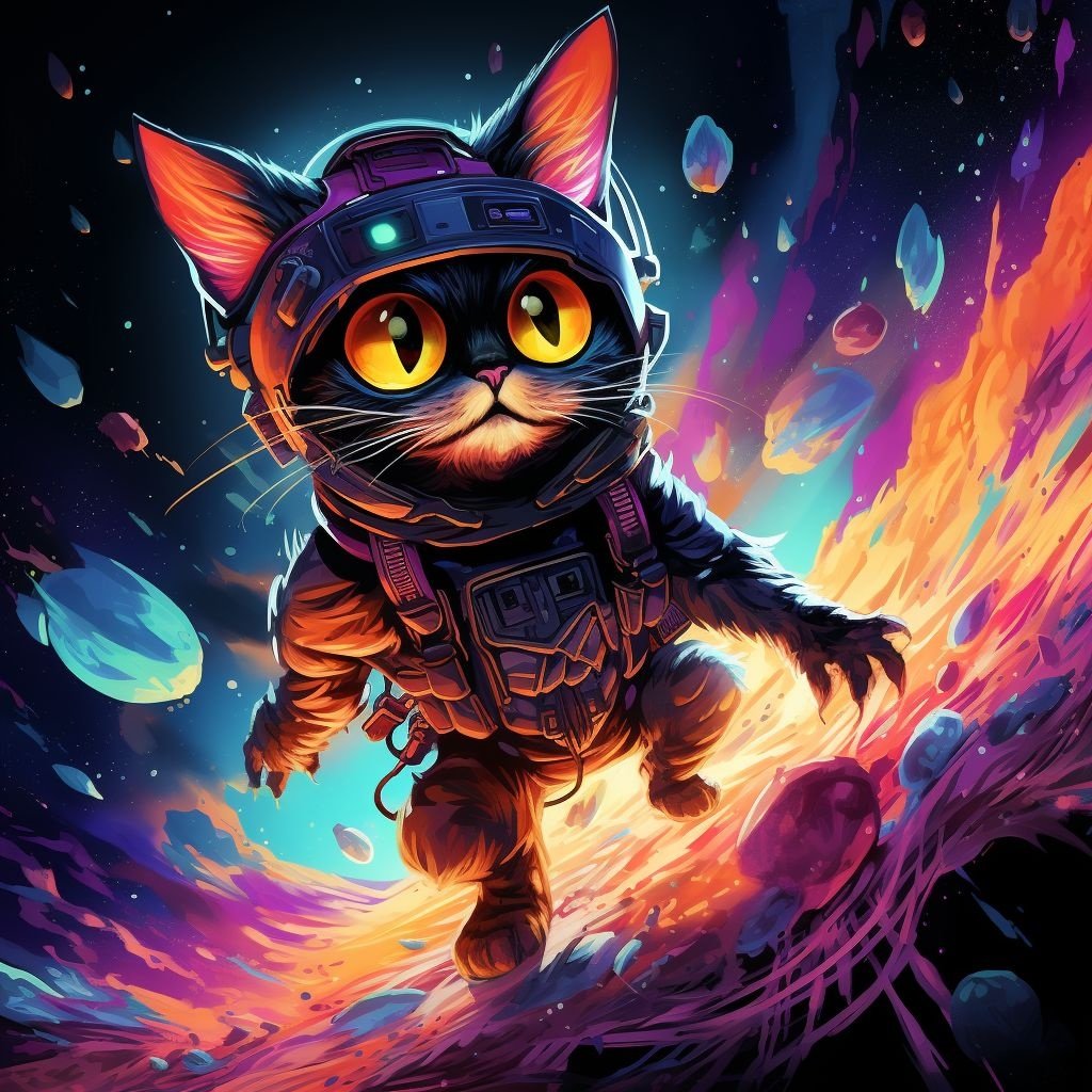 Prompt: a sonic the cat character he is flying in the space, in the style of unique yokai illustrations, glowing colors, mallgoth, flowerpunk, commission for, colorful costumes, coloristic intensity