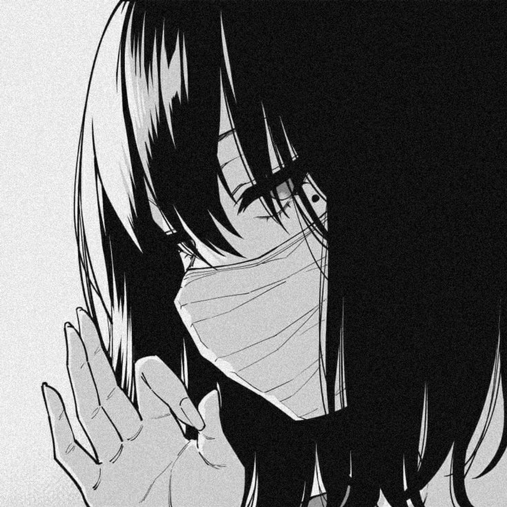 anime girl wearing a face mask, black and white, hig...