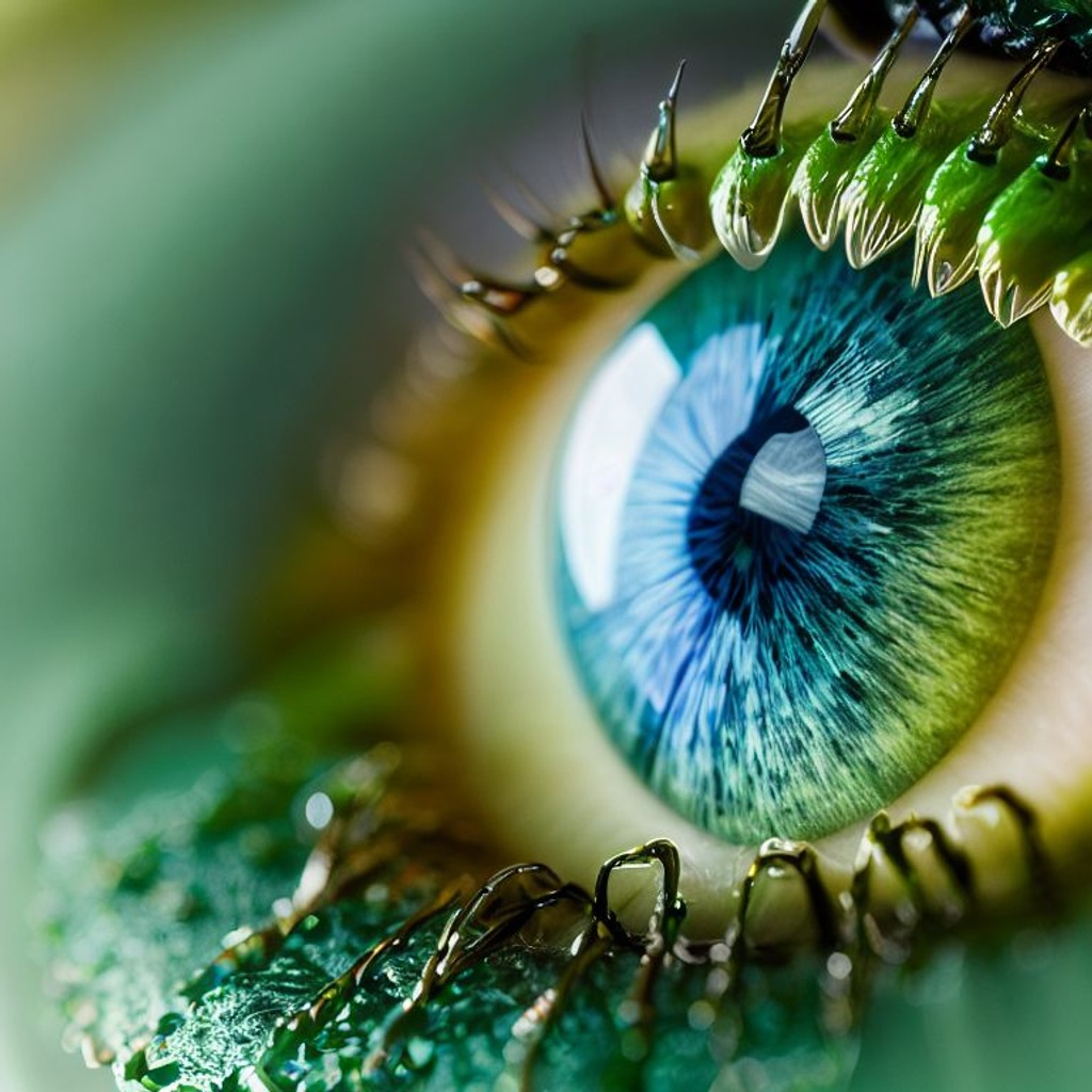 Prompt: ultra realistic, extra detailed,deep,eye-catching,mysterious,pure,holy,blue,green,lovely,kindly,bright,charismatic,beautiful,microscopic 8k macro close-up photograph of a green,blue,eye from the side