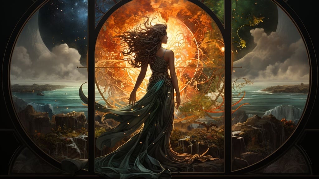 Prompt: gaia mother of the earth emerge from the four elements earth, water, air, and fire